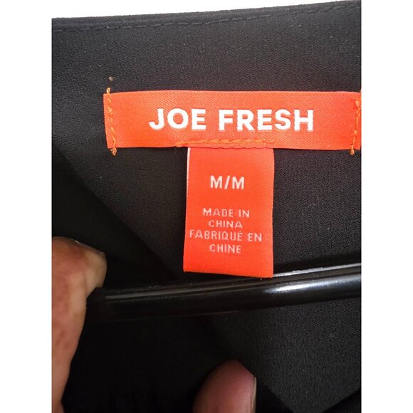 Joe Fresh Womens Black Long-Sleeve Blouse M With Tie Neck & Elastic Cuffs - Picture 6 of 8